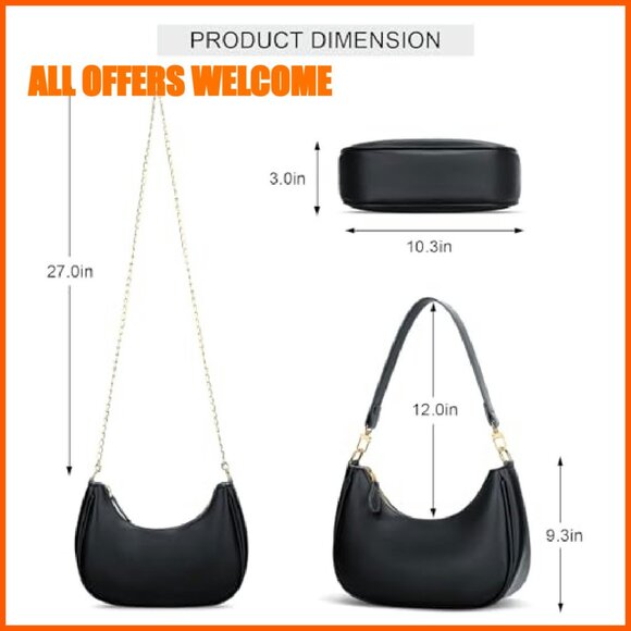 PU Leather Shoulder Bag with Removable Strap, Spacious Compartments - Picture 7 of 8